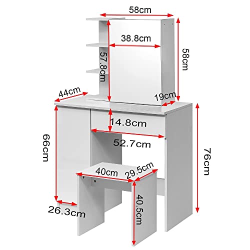 JJZXD Dressing Table with Cabinet Makeup Vanity Table Bedroom Dresser Set with Dressing Stool Drawer 3 Shelves