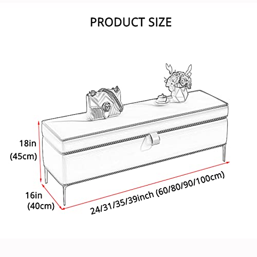 Storage Bench,Faux Leather Storage Bench,Premium End of Bed Bench with Storage,Modern Upholstered Bench Shoe Bench Bedroom Bench-Blue 100x40x45cm