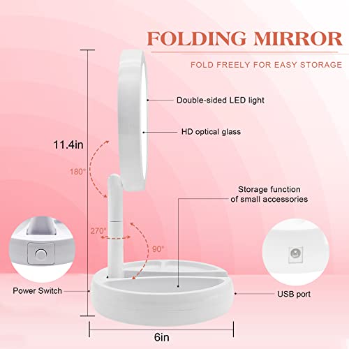 Lighted Makeup Mirror with Magnification, 1x/10x Magnifying 21 Led Lights Travel Makeup Mirror, Double Sided Compact Mirror with Light, Vanity Mi