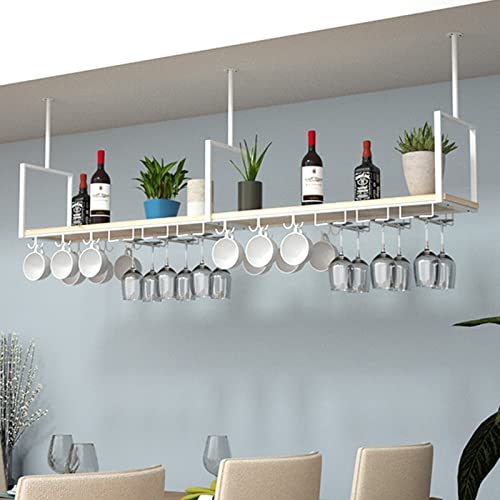 EYLINK Wine Rack Wine Holder, Ceiling Shelf Hanging Wooden Wine Racks Nordic Kitchen Dining Room Wall Cabinet Ceiling Shelf Wrought Iron Solid Wo