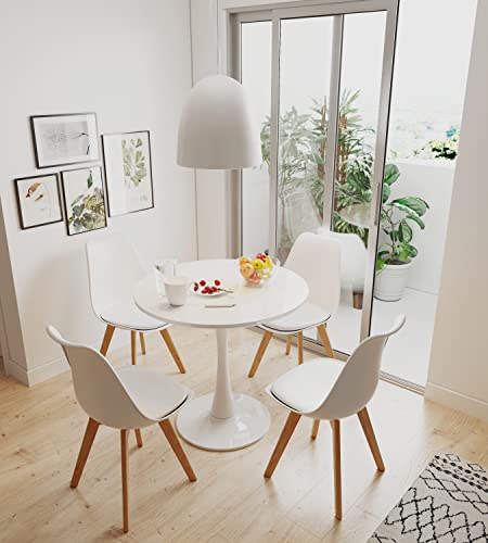 Sinovoy White Round Dining Table Modern Style 31.5" with Pedestal Base in Tulip Design, Mid-Century Leisure Table for Kitchen Dining Room & Livin