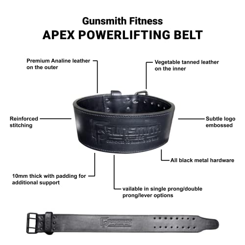 Gunsmith Fitness Apex Lifting Belt - Ultra Premium Handmade, All Black Olympic & Powerlifting