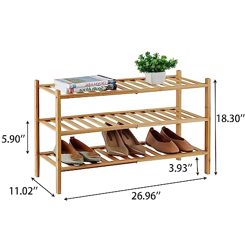 latifolia Shoe Rack, 3-Tier Bamboo shoe rack, shoe organizer for Entryway Hallway Closet, natural