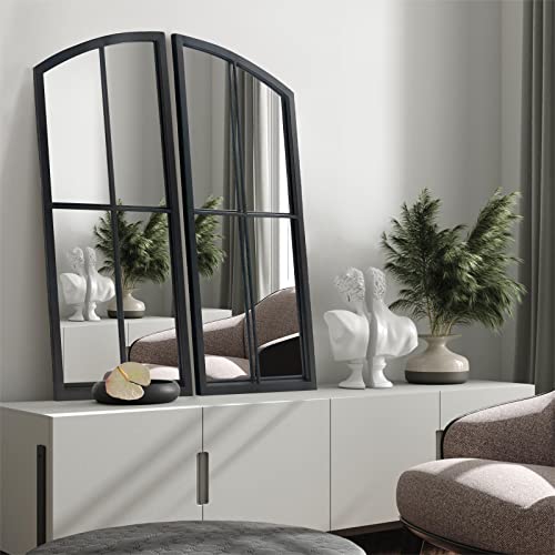 Black Arch Mirror,Window pane Mirror Wall Decor,Farmhouse Wall Mirror with Iron Frame,Wall Mounted Mirror for Entryway,Hallway,Living Room,Firepl