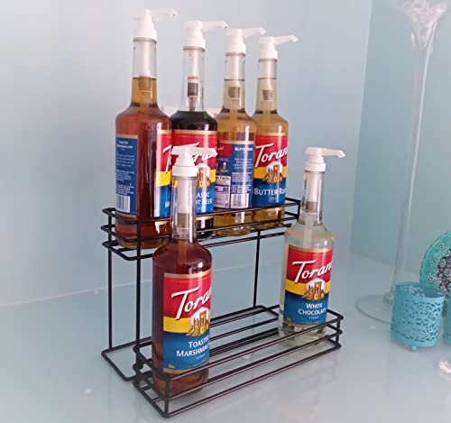 Metal Syrup Rack- Wine Rack- 8 Bottle Holder Storage Countertop Tabletop - Coffee Accessories Organizer- Syrup Stand Display for dressings, and C