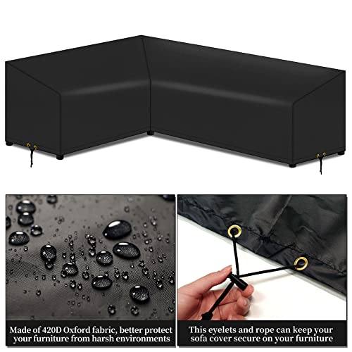 PATIO PLUS L-Shape Garden sofa Cover, Waterproof, Windproof, Anti-UV, 420D Oxford Fabric Outdoor Rattan Corner Sofa Cover, 210(left) x260(RIGHT)