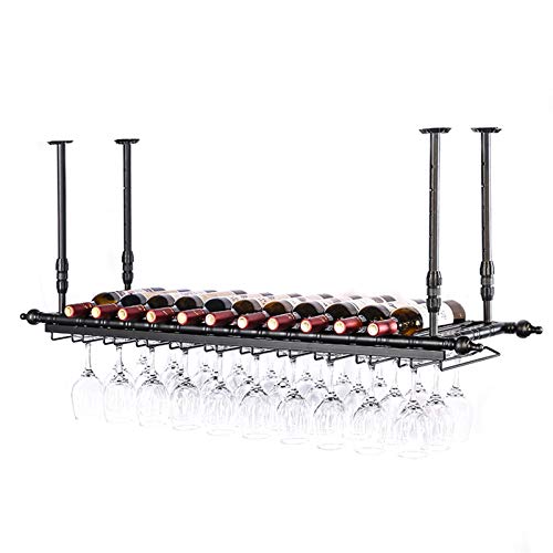 KEppd Wine Rack Wall Mounted - Bar Floating Wine Racks Adjustable Height Ceiling Mounted Wine Shelf Bottle Holder with Glasses Cups Rack for Rest