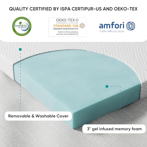 Memory Foam Mattress Topper King Size, 3 Inch Gel-Infused Cooling Mattress Pad Cover for Back Pain,Bed Topper with Removable & Washable Bamboo Co