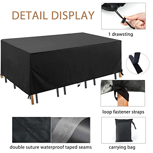 Large Rectangular Garden Table Covers Patio Furniture Covers Waterproof Black 213×132×74 CM Outdoor Table Cover Garden Lawn Rain Snow Chair Cover