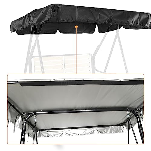 Hollywood Swing Replacement Roof 210x145cm, 600D Replacement Cover Garden Swing 3 Seater, 2 Tunnel Loops 100% Polyester for Garden Swing Roof Tar