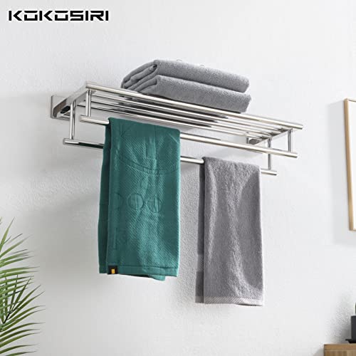 KOKOSIRI Bathroom Towel Rack Towel Holder 20 Inch Towel Shelf with Double Towel Rails Wall Mounted Stainless Steel, Polished Chrome, B6005CH-L20
