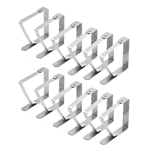 Geoyien Outdoor Tablecloth Clamps, Tablecloth Clips, 12 Pieces Tablecloth Clips for Tables, Adjusting Firmly Fixed, Easy Clean, Stainless Steel,