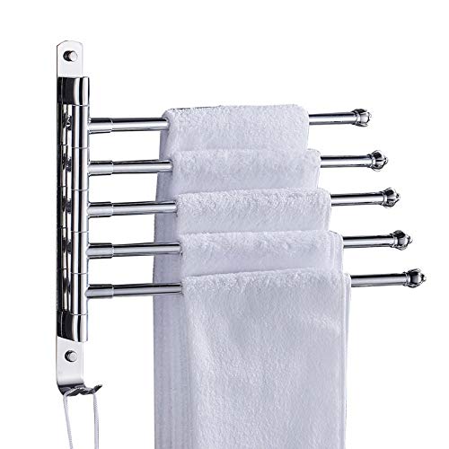 SMLJLQ Bathroom Towel Rack Rod Stainless Steel Towel Holder Wall Mounted Storage Shelf with Hook Rotatable Kitchen Towel Hanger