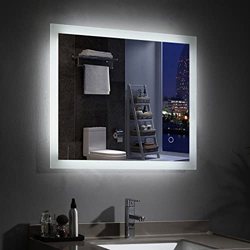 MIQU 500 x 700 mm Bathroom Mirror with Led Lights, Illuminated Makeup Wall Mounted Mirror with Touch Sensor & Demister Anti-Fog for Bath, Bedroom