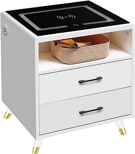 Modern Side/Nightstand Table, Smart LED Nightstand, Wireless Charging Station Color Control & On/Off Touching Button Bedside Table Home Furnitur
