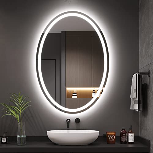 Dripex 500×700mm Oval LED Bathroom Mirror with Light, Illuminated Backlit Wall Mounted Bathroom Mirror with 3 Colors Light, Anti-fog Dimmable LED