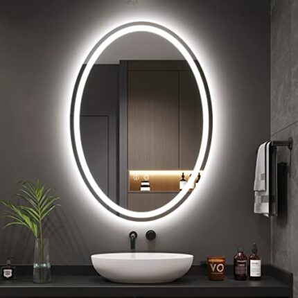 Dripex 500×700mm Oval LED Bathroom Mirror with Light, Illuminated Backlit Wall Mounted Bathroom Mirror with 3 Colors Light, Anti-fog Dimmable LED
