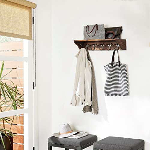 LAVIEVERT Coat Hooks Wall Mounted, Hanging Entryway Shelf Farmhouse Mounted Coat Rack with Display Shelf and 5 Vintage Metal Hooks for Hallway, K