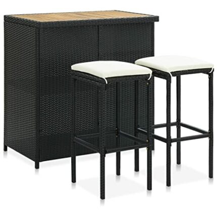 WALNUT Kitchen Bar Tables and Chairs Set Dining Room High Top Counter Height Table Set for 2 Poly Rattan Black