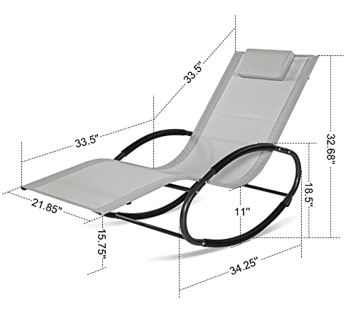 Stream Garden Rocking Chair, Outdoor Zero Gravity Rocker Sun Lounger Chair with Removable Pillow, Heavy Duty Textilene Patio Chaise Lounge Chair