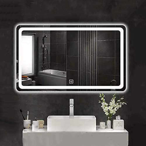 LED Lighted Bathroom Mirror, Wall Mounted Bathroom Vanity Mirror, Dimmable Touch Switch Control, Warm White/Natural/Daylight Lights, for Home, Ba