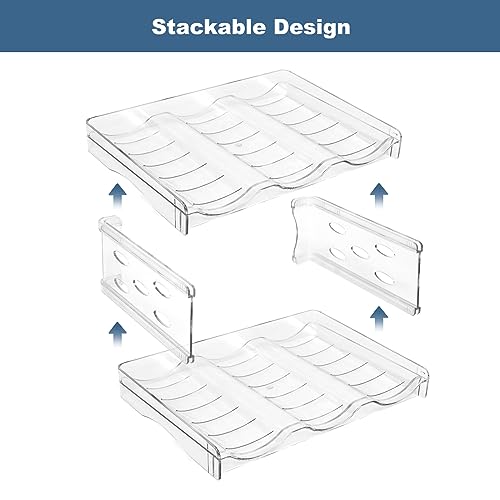 NUKied Stackable Water Bottle Organiser Rack 4 Pack Plastic Water Bottle Holder Wine Racks Storage Shelf Holds 12 Bottles for Fridge Kitchen Cabi