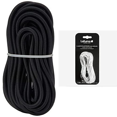 Lafuma Elastic Cord 8m, Black & LFM2322 Elastic Laces Ideal for RSX and RSXA - White (Set of 4)