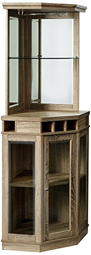 Home Source Dining Room or Lounge Corner Bar Cabinet for Liquor and Glasses with Wood Frame and Wine Rack