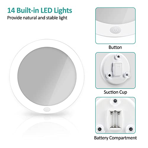 EMKE Magnifying Vanity Mirror with LED Light - 5X Portable Illuminated Travel Makeup Mirror, Bathroom Shaving Mirror with Natural Daylight, Butto