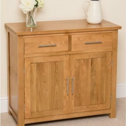 ARPHASLE Oak Solid Wood Sideboards Cabinet Storage With 2 Drawers And 2 Doors Adjustable Sideboards For Living Room Bedroom Kitchen(Natural Wood
