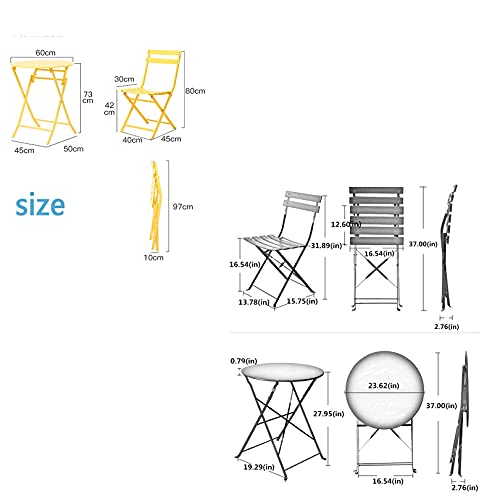 Sijux Indoor/Outdoor 3Pc Metal Folding Set, Foldable Table And Chairs, Thicken 2 Chairs And 1 Table Cafe Garden Dining Set Folding Outdoor Tables