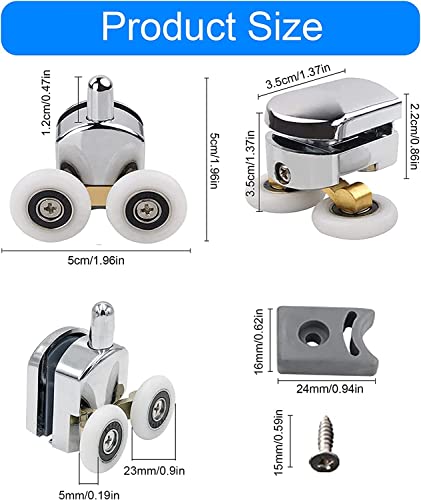 Houdao 4pcs Curved Shower Door Rollers 23mm Replacement Shower Door Wheels with Anti-Collision Block and Screws Chrome Shower Door Rollers for Cu