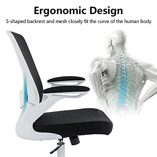 KERDOM Ergonomic Office Chair, Breathable Mesh Desk Chair, Lumbar Support Computer Chair with Wheels and Flip-up Arms, Swivel Task Chair, Adjusta