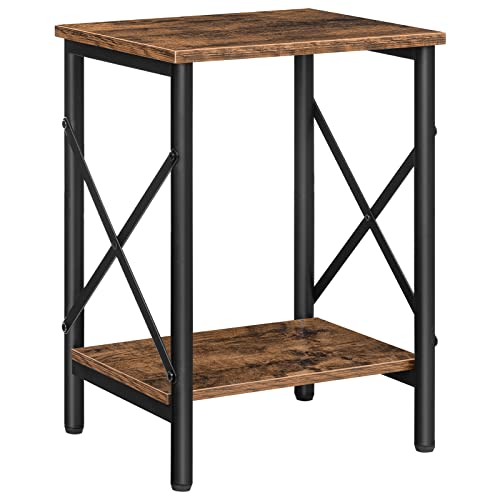 MAHANCRIS Small Side Table, End Table with Storage Shelf, Industrial Side Table, Nightstand X-Shaped Design, Bedside Table, Steel Frame, Living R