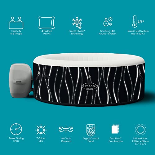 Lay-Z-Spa Hollywood Built in LED Light, 4-6 Person, Black & 13222_05 Hot Tub Floor Protector, 10 Piece Protective Pad Set for Spa and Pump, Grey