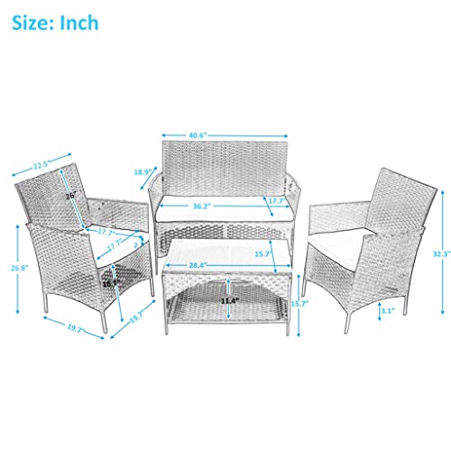 CZDYUF 8 PCS Patio Furniture Outdoor Garden Conversation Wicker Sofa Set, Beige Cushions +Black Wicker