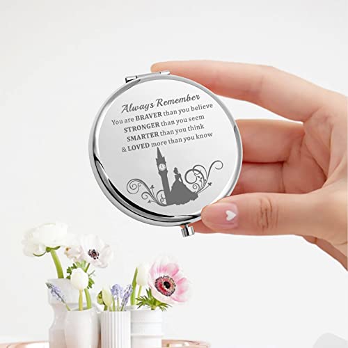 KEYCHIN Princess Cinder Ella Pocket Mirror Fairy Tale Fans Gift Always Remember You are Braver Stronger Smarter Than You Think Compact Makeup Mir