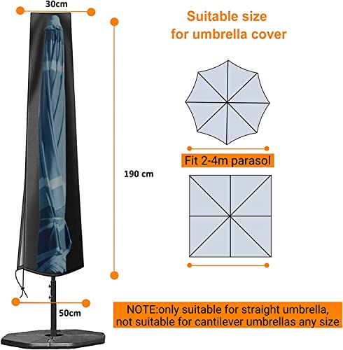 OKPOW Parasol Cover Waterproof - 600D Heavy Duty Garden Parasol Cover Fit for 2.5m 2.7m 3m Large Outdoor Umbrella - Anti-UV Windproof Patio Umbre