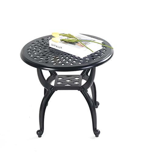 Mandolin Outdoor Patio Table,Rust -Resistant Cast Aluminum Side Table,Weather Resistant End Table,Coffee Table, Perfect for Patio, Backyard Or Ga