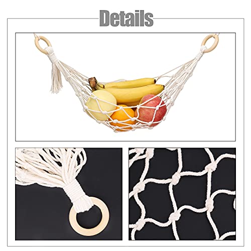 KINBOM 23.6inch Hanging Fruit Hammock with 2pcs Screw Hooks, Hammock Fruit Holde, 100% Cotton Handmade Woven Space-Saving Fruit Veggie Hammock un