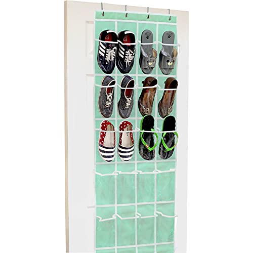 Simple Houseware 24 Pockets - Crystal Clear Over The Door Hanging Shoe Organizer, Pink