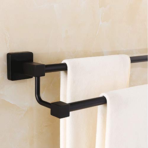 SMLJLQ Black towel rack European style bathroom stainless steel double towel towel rack