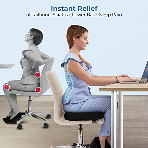5 STARS UNITED Seat Cushion for Office Chair - 100% Memory Foam Pillow - Firm Coccyx Pad - Tailbone, Sciatica, Lower Back Pain Relief - Premium H