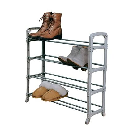 Addis Shoe Rack 4 Tier Storage, Metal & Plastic, Metallic Silver, Unit