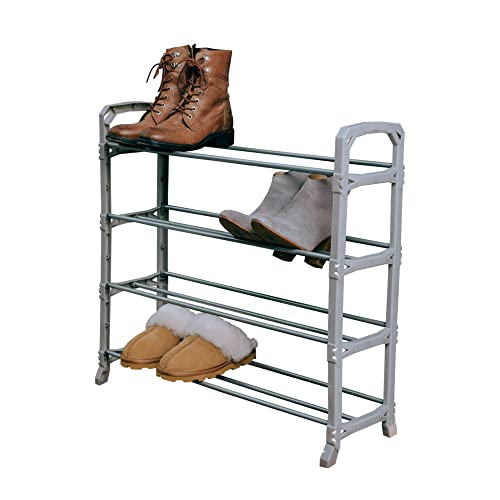 Addis Shoe Rack 4 Tier Storage, Metal & Plastic, Metallic Silver, Unit