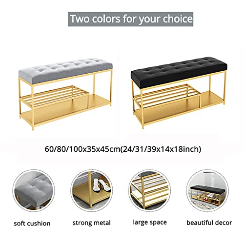 Modern Entryway Bench With Metal Shoe Shelf,Comfy Upholstered Shoe Bench Seat Shoe Organizer,Premium Shoe Rack Bench Shoe Storage Bench Furniture