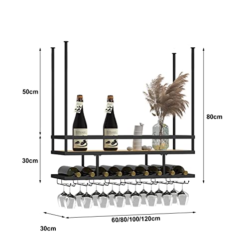 KEppd Wine Rack Ceiling Hanging Wine Glass Holder Wine Bottle Holder, Hanging Plant Shelf European Style Wrought Iron Wall-mounted Bottle Holder,