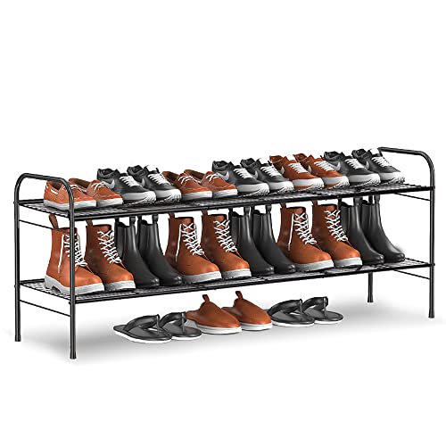 Mutool Extended Shoe Rack 2 Tier Organizer, for Entryway Closet Metal Shoe Storage Shelf for 12-15 Pairs Shoe and Boots Space Saving Large Shoe C
