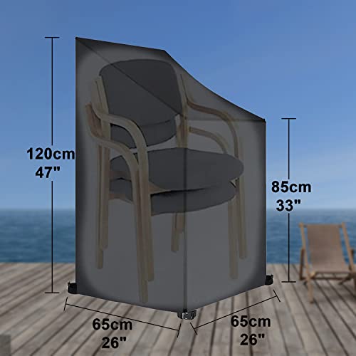 Garden Stacking Chair Cover, 2 Pack 210D Patio Waterproof Stacking Chair Cover Outdoor for Patio Stacking Chair Cover Waterproof, Windproof with