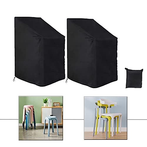 Timisea 2 PCS Garden Chair Cover, Patio Stacking Chair Covers, 210D Oxford Fabric Windproof,Windproof, Anti-UV, Duty Rip Proof Patio Chair Covers